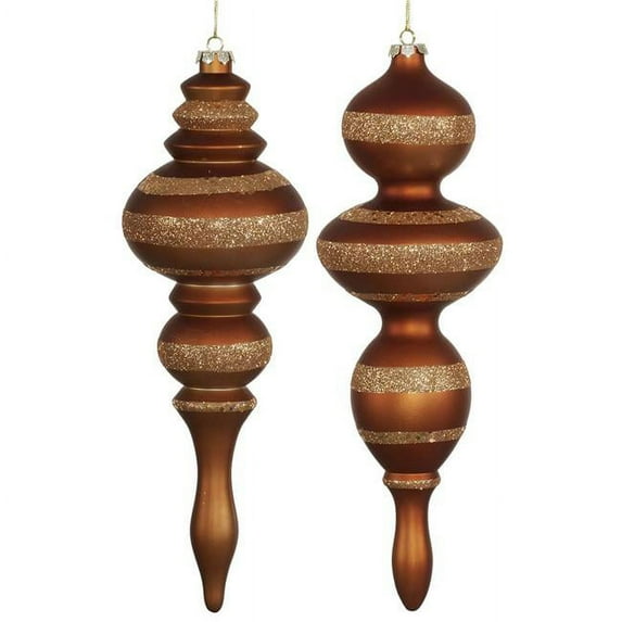 Vickerman M157728 Copper Matte Glitter Assorted Finial Ornament - 14 in. - 2 Per Box
