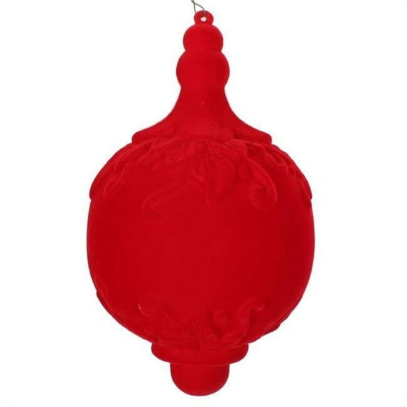 Vickerman MT196303D 9 in. Red Flocked Drop Finial Ornament - 2 per Bag