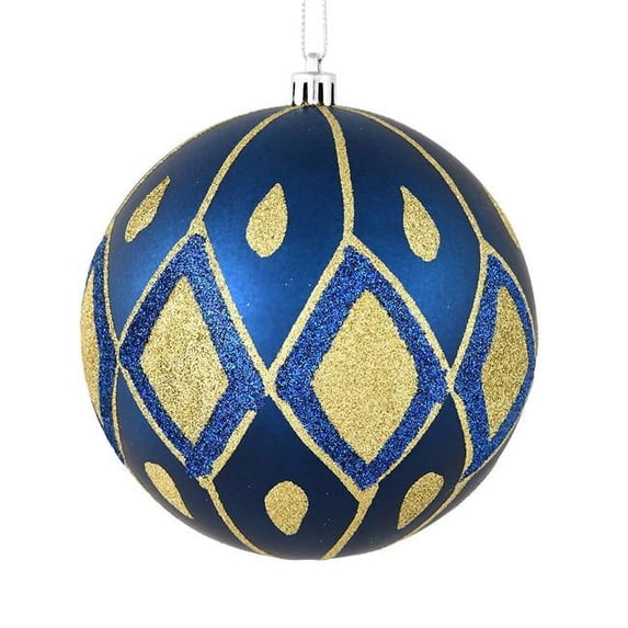 Vickerman N188131D 4.75 in. Midnight Blue Matte Ball Ornament with Glitter Diamond Pattern 4 per Pack