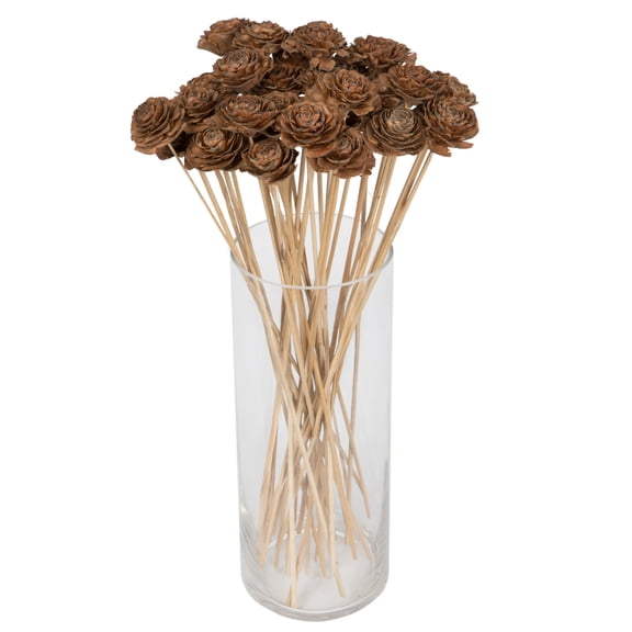 Vickerman Natural Botanicals 1.3"-1.75" Cedar Rose, Natural on Stem. Includes 50 pieces per polybag.