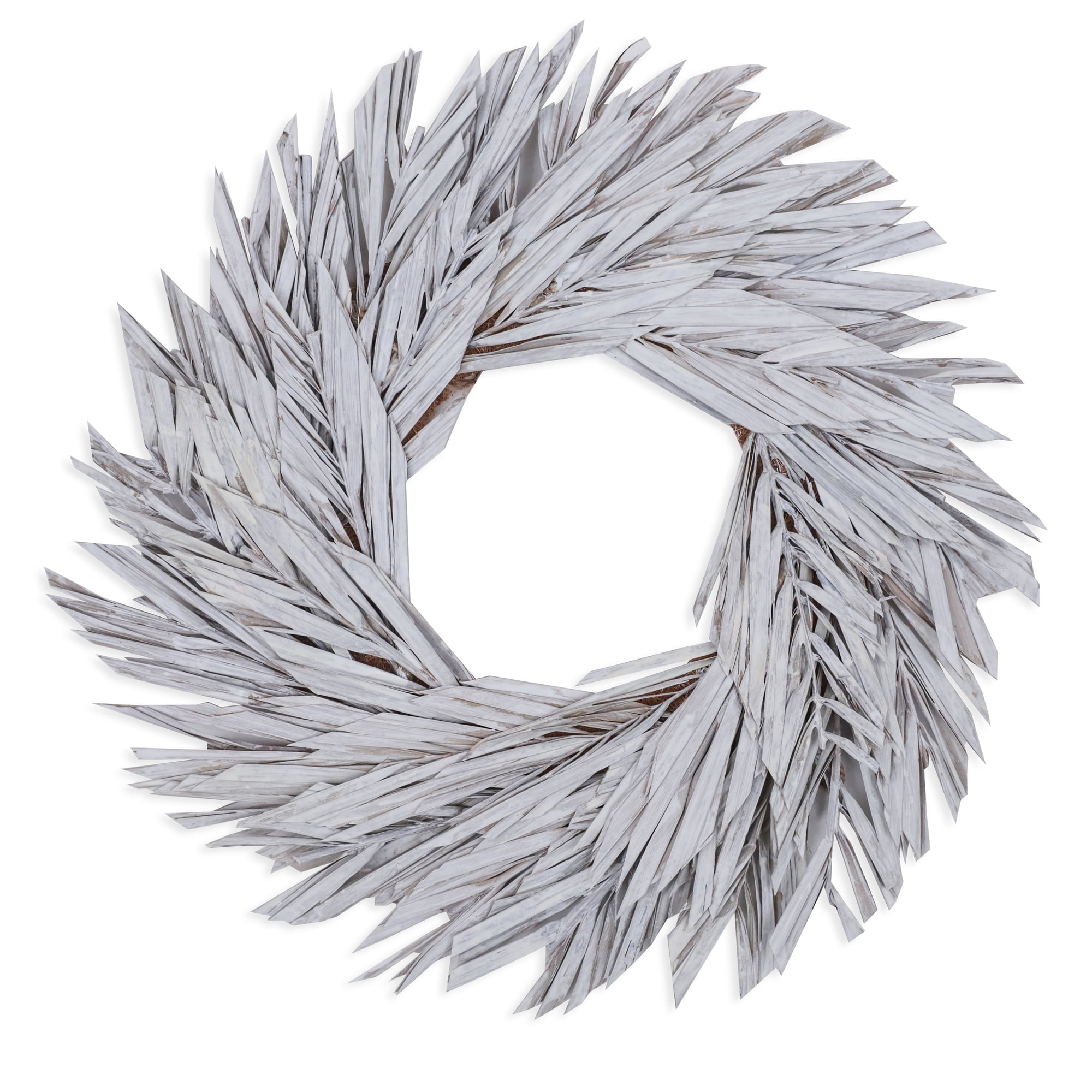 White Washed Khejur Leaf 17" Coco Fiber Wreath
