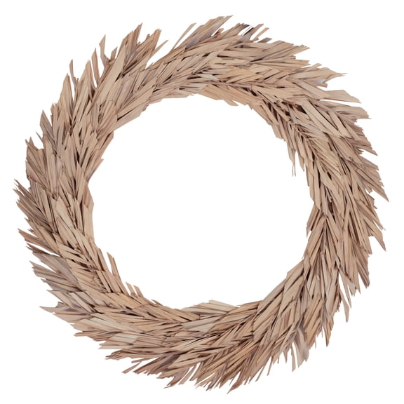 Vickerman Natural Botanicals 24" Bleached Canna Leaf Wreath. This wreath measures 24 inches in diameter. It features bleached canna leaves on a coco fiber base. This is a dried and preserved natural p