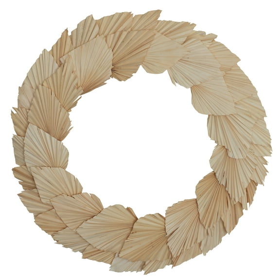 Vickerman Natural Botanicals 24" Bleached Palm Spear Wreath. This wreath measures 24 inches in diameter. It features bleached palm spear leaves on a coco fiber base. This is a dried and preserved natu