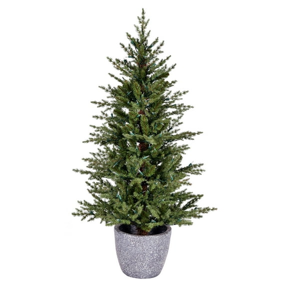 Vickerman Potted 3.5' x 26" Belgrade Pine Artificial Christmas Tree, Unlit