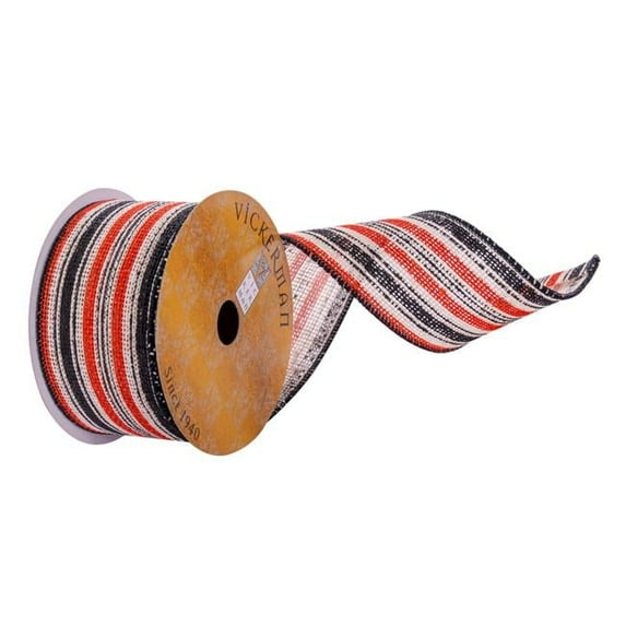 Vickerman Q221156 2.5 in. x 10 Yards Stripe Ribbon, Orange & Black