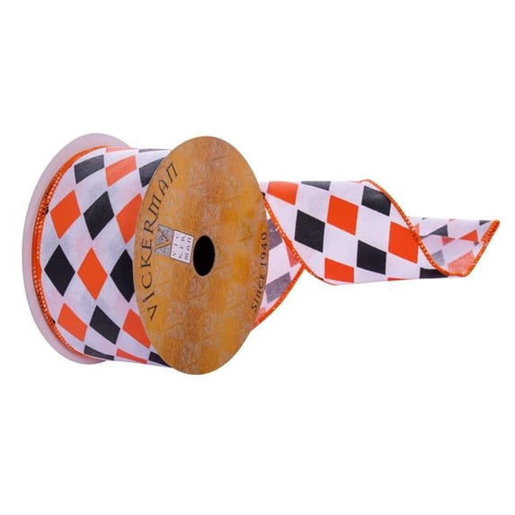 Vickerman Q221161 2.5 in. x 10 Yards Ribbon - White, Orange & Black