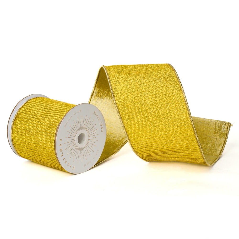Vickerman QK240110 4 in. x 10 Yards Gold Metallic Pleated Strip Gold Wired Ribbon