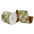 thumbnail image 1 of Vickerman QK240575 4 in. x 10 Yards Brown Celadon Diagonal Check Wired Ribbon, 1 of 1