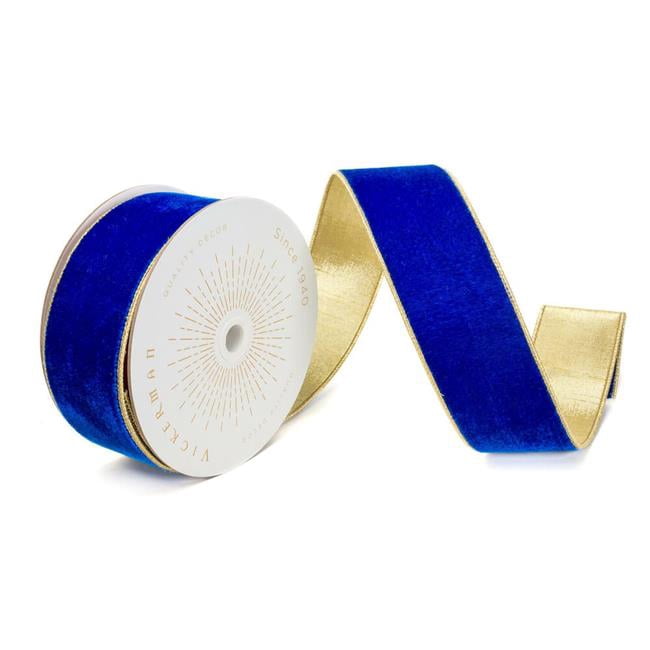 Vickerman QK241575 2.5 in. x 10 Yards Royal Blue Velvet Gold Trim Wired ...