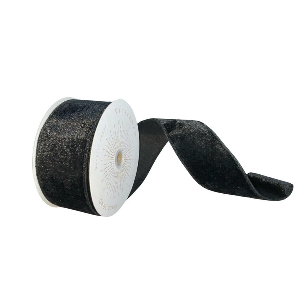 Vickerman QTX17794 2.5 in. x 10 yards Plush Velvet Christmas Ribbon, Black