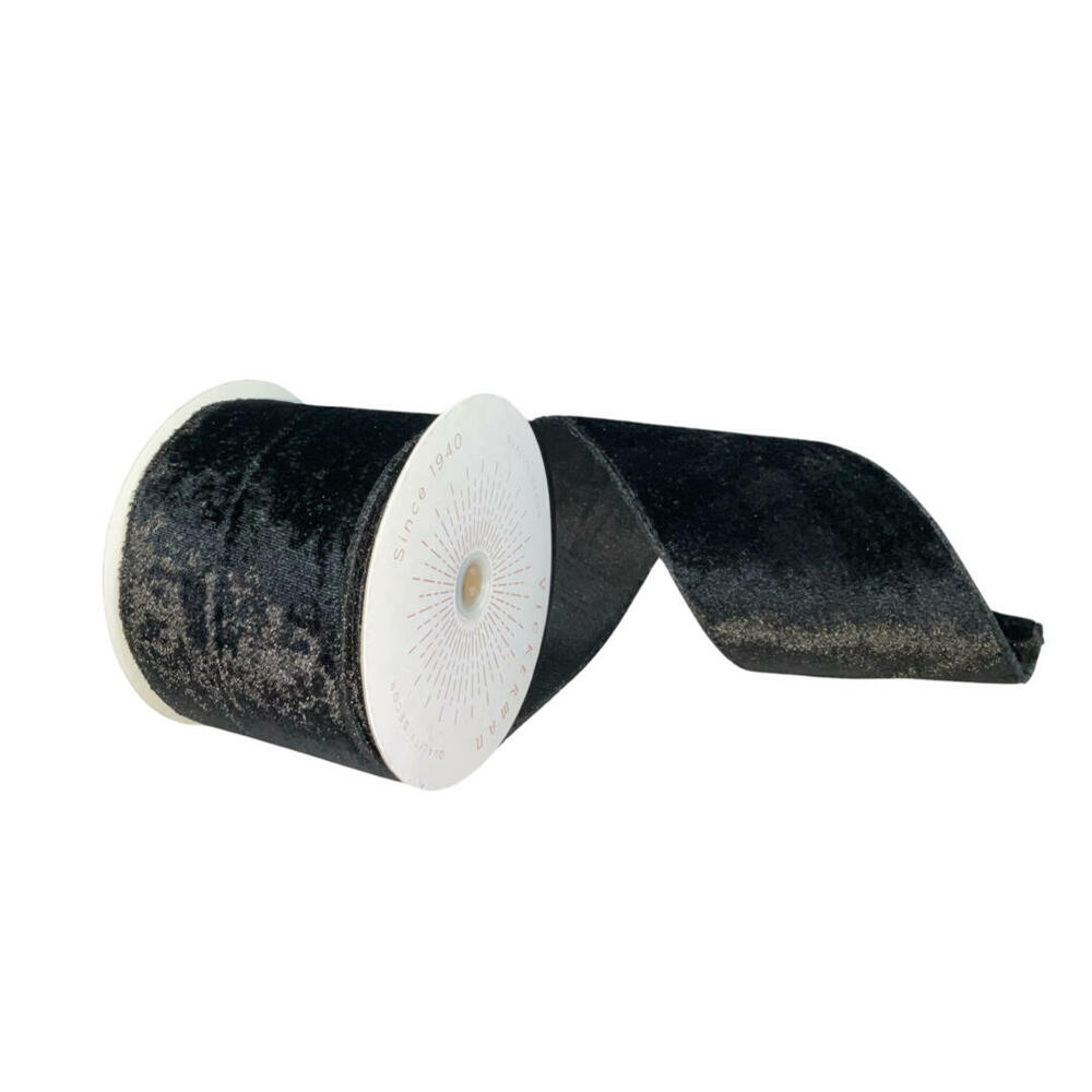 Vickerman QTX17795 4 in. x 10 yards Plush Velvet Christmas Ribbon, Black