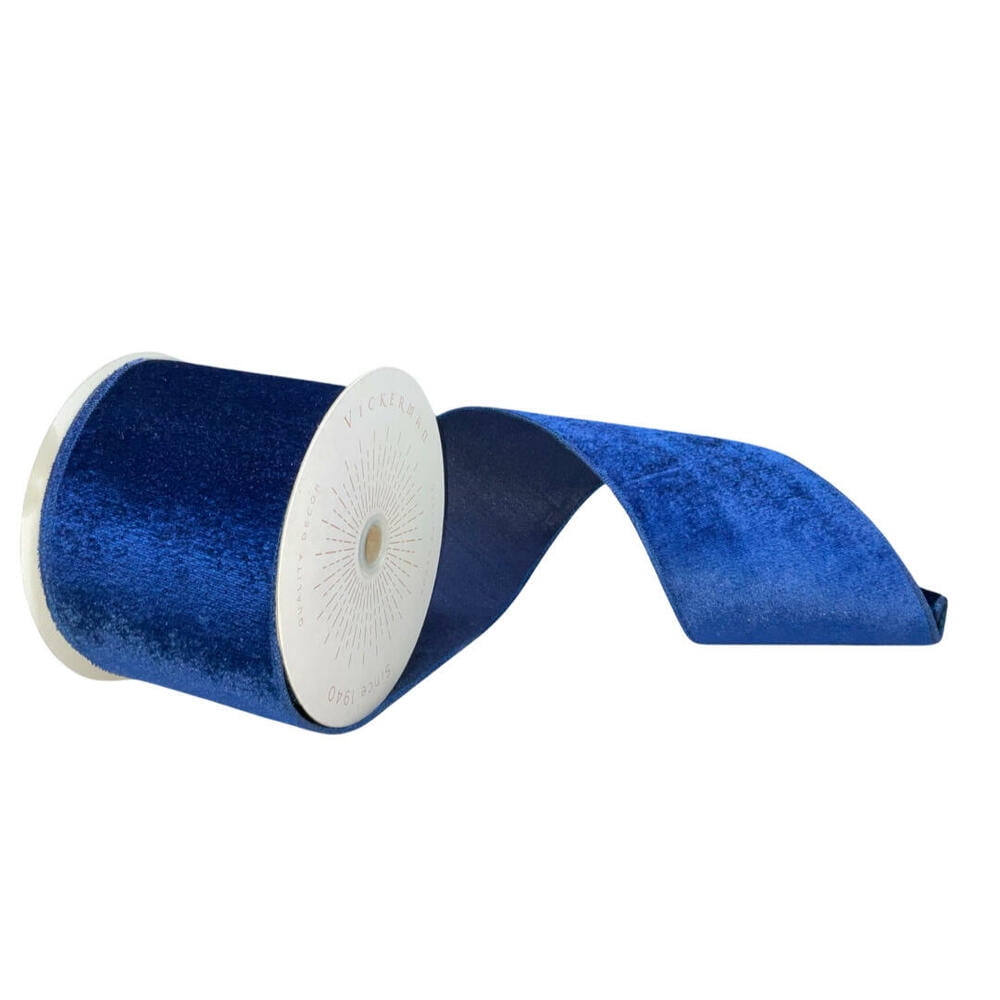 Vickerman QTX17815 4 in. x 10 yards Plush Velvet Christmas Ribbon, Midnight Blue