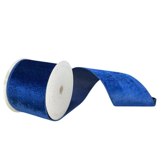 Vickerman QTX17815 4 in. x 10 yards Plush Velvet Christmas Ribbon, Midnight Blue