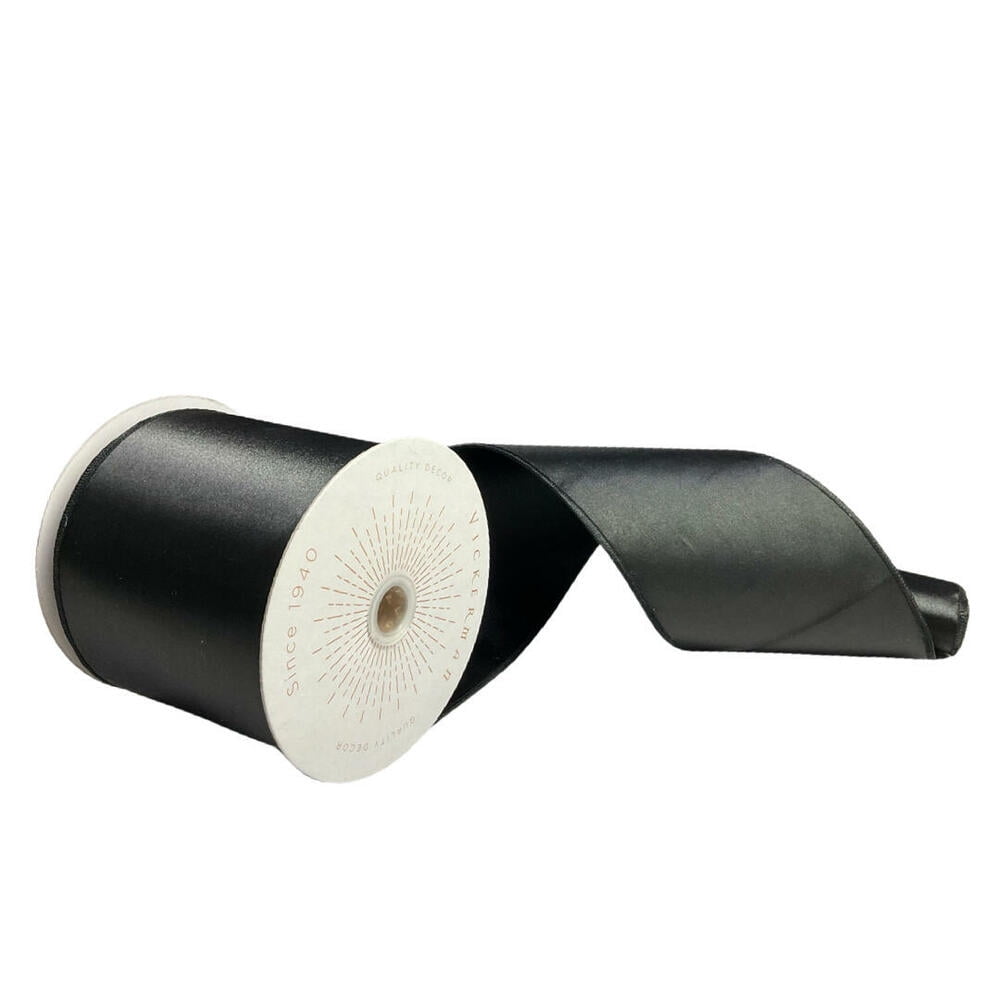 Vickerman QTX241117 4 in. x 10 Yards Black Satin Ribbon