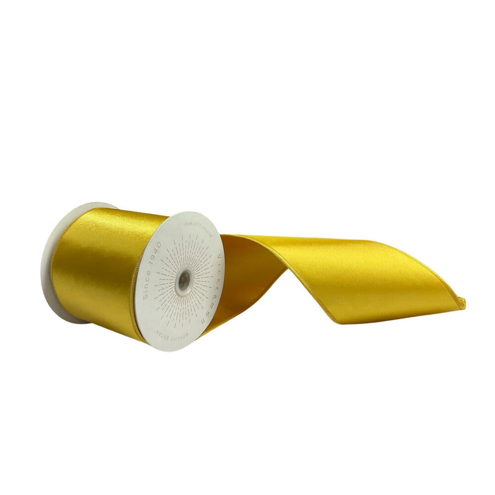 Vickerman QTX241130 4 in. x 10 Yards Antique Gold Satin Ribbon