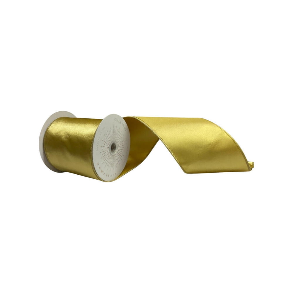 Vickerman QTX241137 4 in. x 10 Yards Honey Gold Satin Ribbon