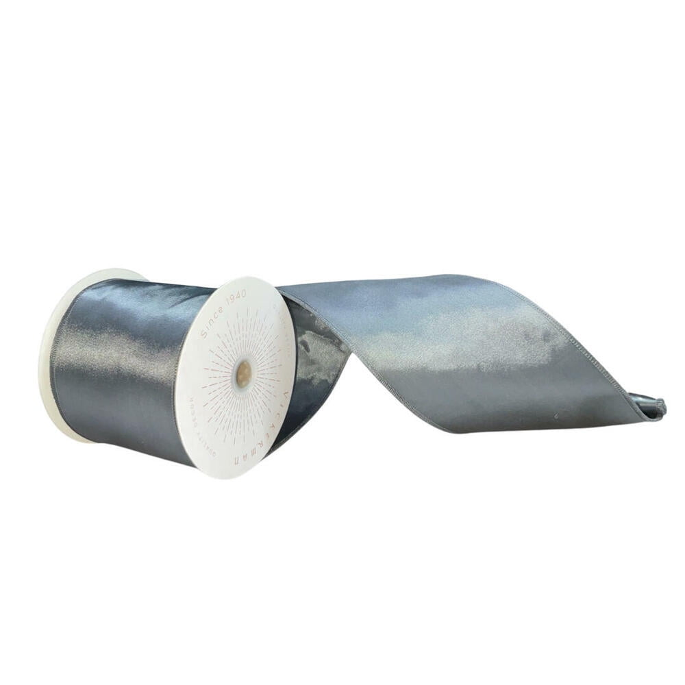 Vickerman QTX241187 4 in. x 10 Yards Pewter Satin Ribbon
