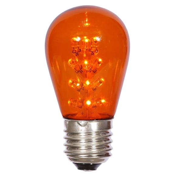 Vickerman S14 Amber LED Transparent E26 Medium Nickel Base Bulb, 5 per pack.