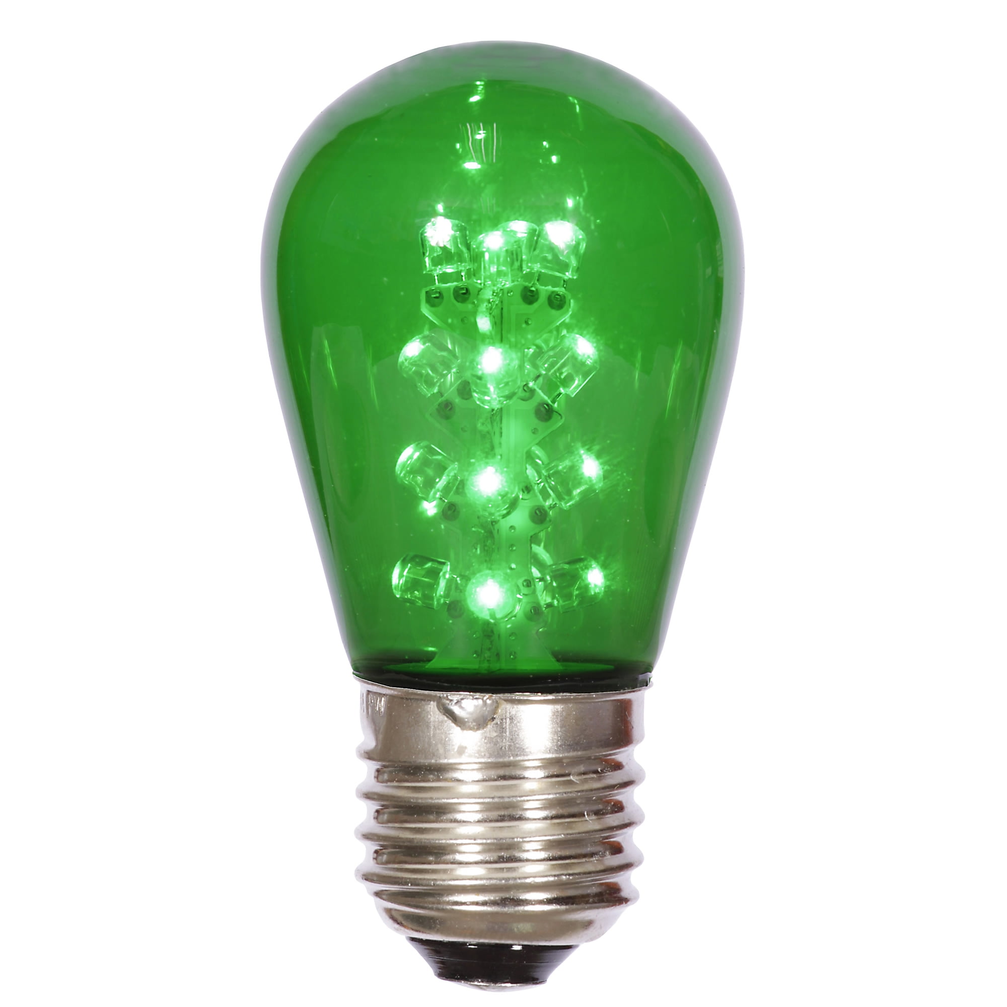 Vickerman S14 Green LED Transparent E26 Medium Nickel Base Bulb, 5 per pack.