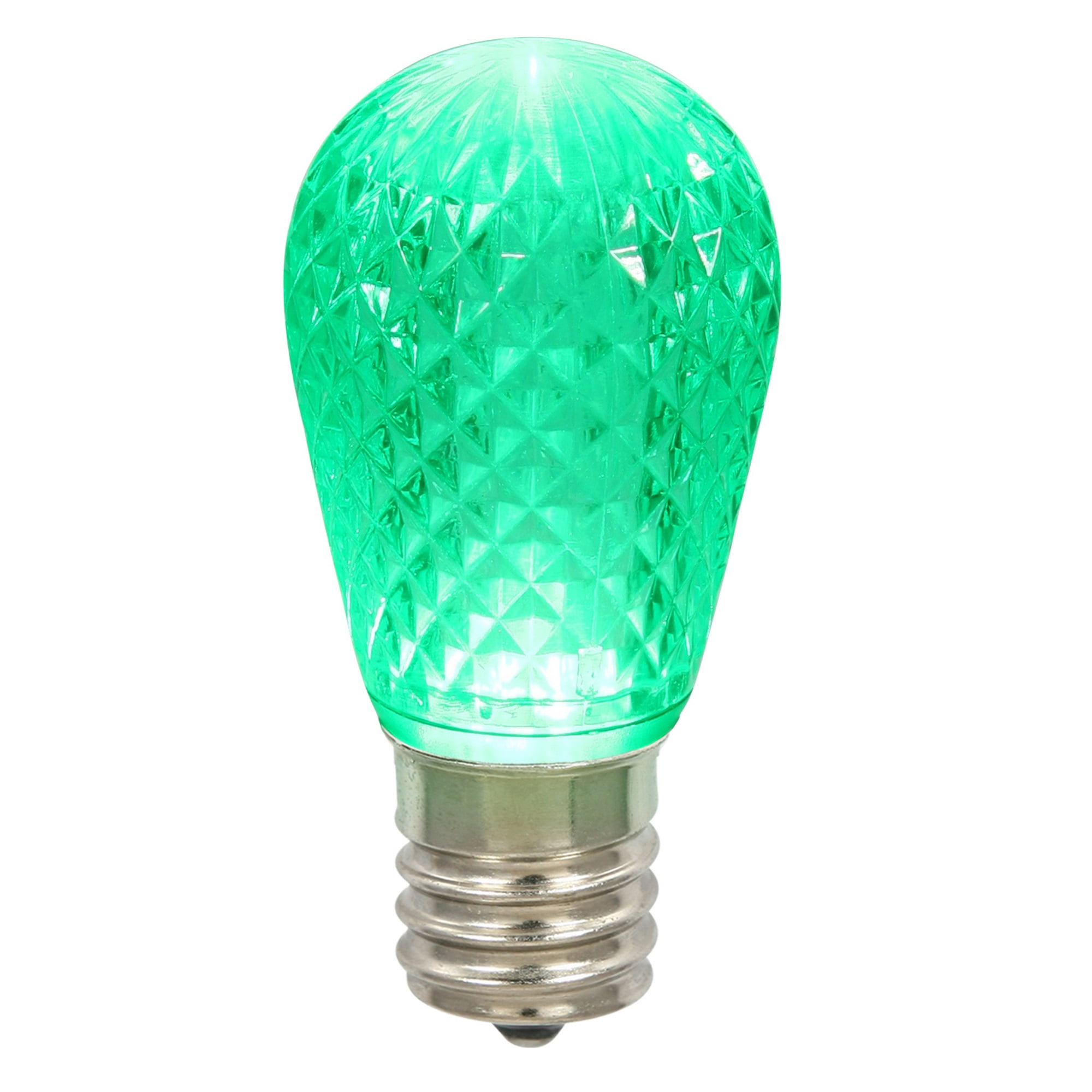 Vickerman S14 LED Green Faceted Replacement Bulb E26 Nickel Base, 10 Bulbs per Pack.