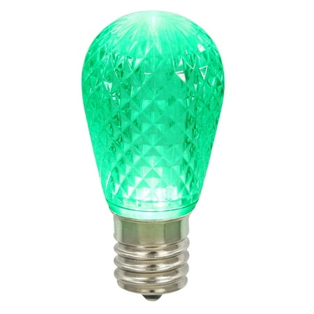 Vickerman S14 LED Green Faceted Replacement Bulb E26 Nickel Base, 10 Bulbs per Pack.