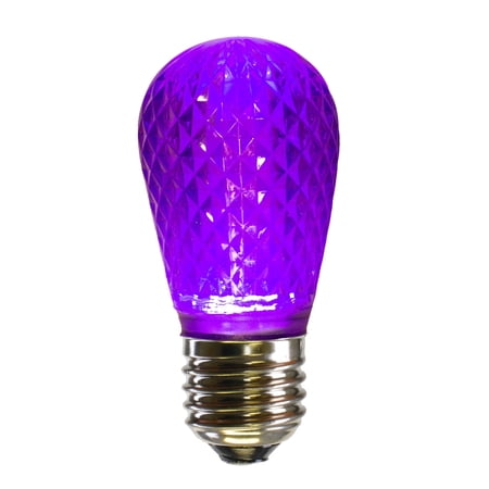 Vickerman S14 LED Purple Faceted Replacement Bulb E26 Nickel Base, 10 Bulbs per Pack.