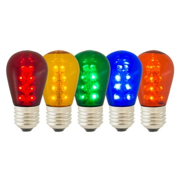 Vickerman S14 Multi LED Transparent Glass Replacement Bulb. E26 Medium Nickel Base, 5 Bulbs per pack