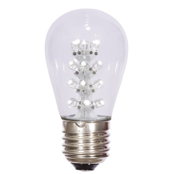 Vickerman S14 Pure White LED Transparent E26 Medium Nickel Base Bulb, 5 per pack.