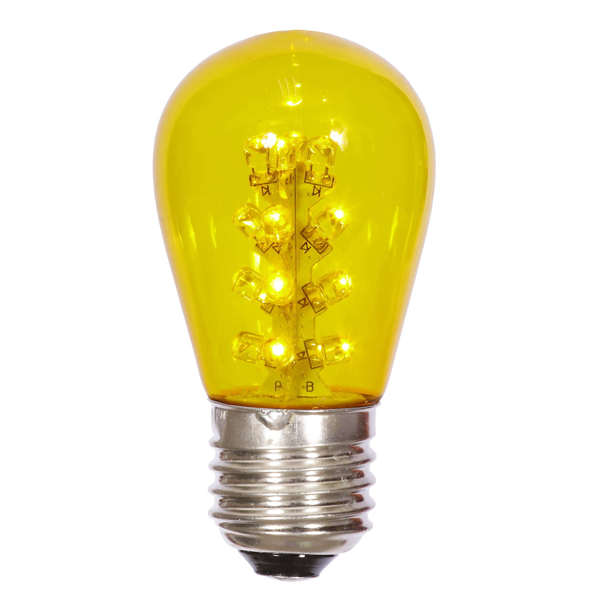 Vickerman S14 Yellow LED Transparent E26 Medium Nickel Base Bulb, 5 per pack.