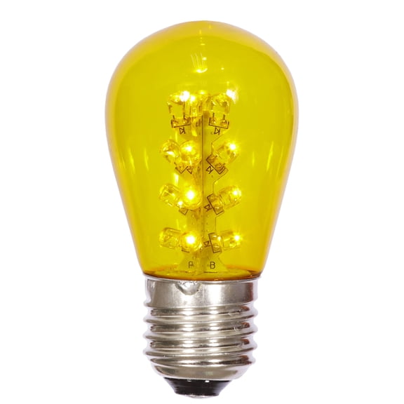 Vickerman S14 Yellow LED Transparent E26 Medium Nickel Base Bulb, 5 per pack.