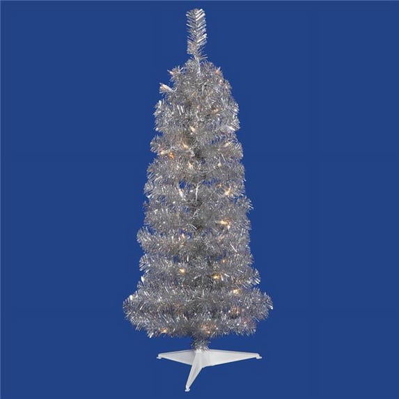 Vickerman Silver Pencil Dura-Lit Christmas Tree with Warm White LED Lights - 3 ft. x 14 in.