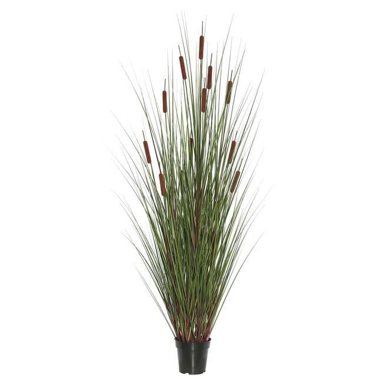 Lifelike 48" Green Grass and Cattails Potted Arrangement in Black Planter