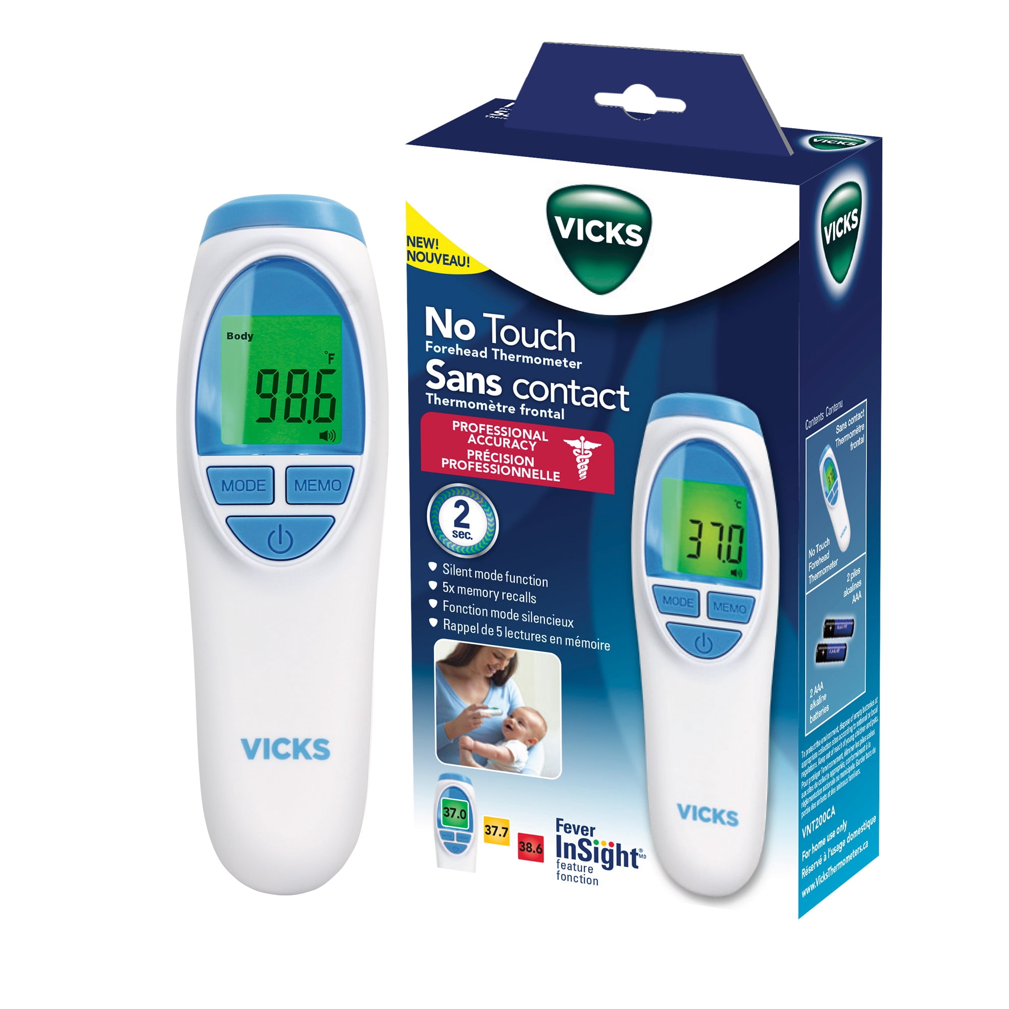 Vicks No-Touch 3-in-1 Digital Thermometer for All Ages, Model VNT200, White