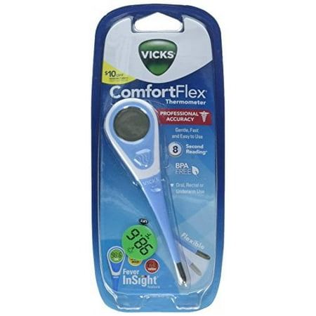 Vicks ComfortFlex Digital Thermometer 1 EA Digital Thermometer for Kids or Adults, for Rectal, Oral or Underarm Use, Color Coded Digital Display Indicates Fever