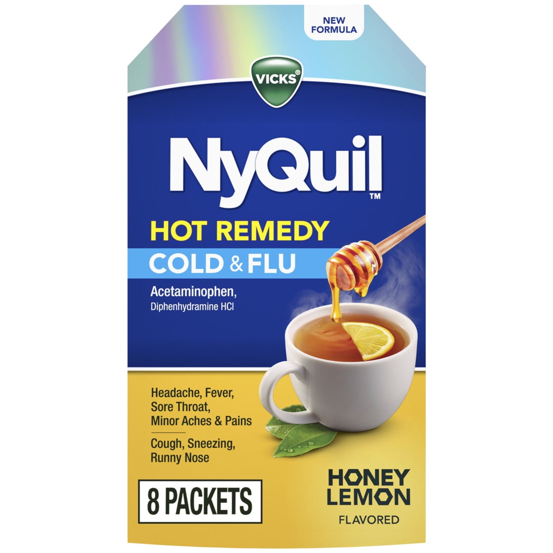Vicks NyQuil Hot Remedy Cold & Flu Powder, Nighttime Cold Medicine for Adults, 8 Count