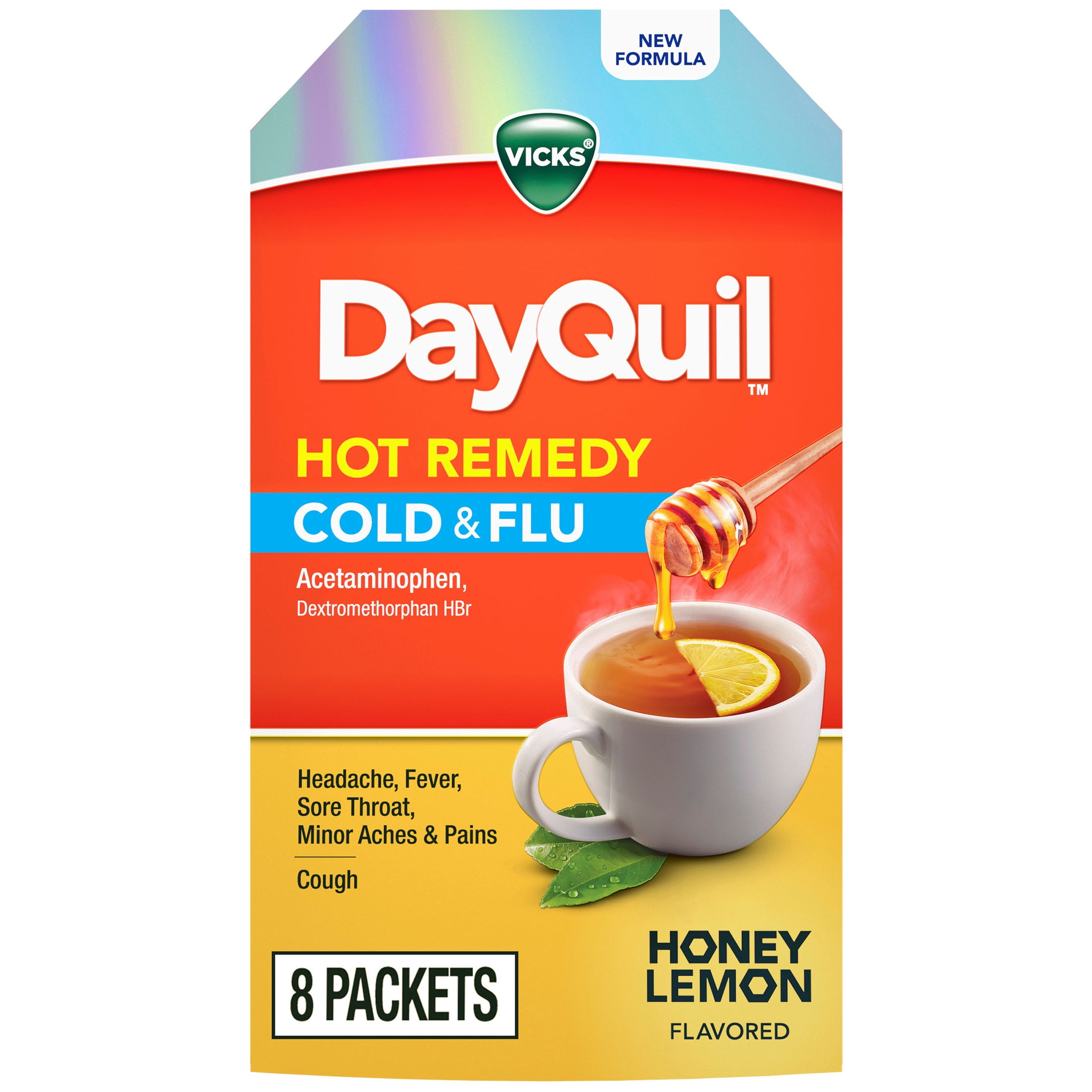 Vicks DayQuil Hot Remedy Cold & Flu Powder, Daytime Cold Medicine for Adults, 8 Count