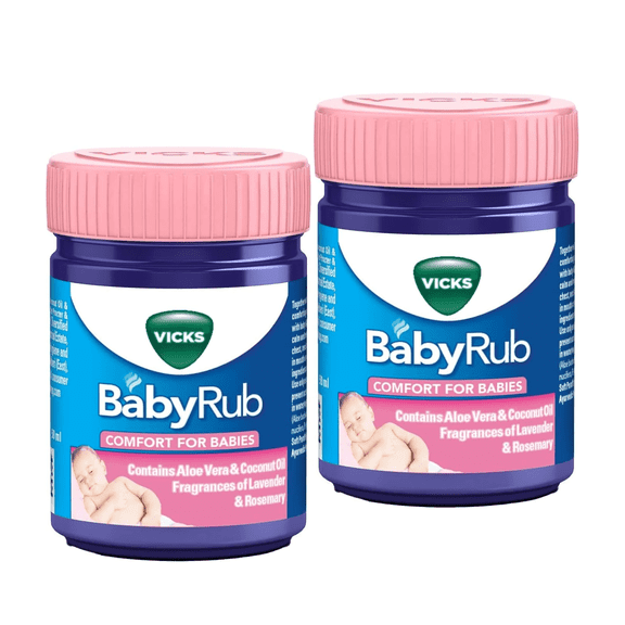 Vicks BabyRub Vapor Ointment 50ml  Duo Pack  Aloe Vera, Lavender & Rosemary Pack of 2