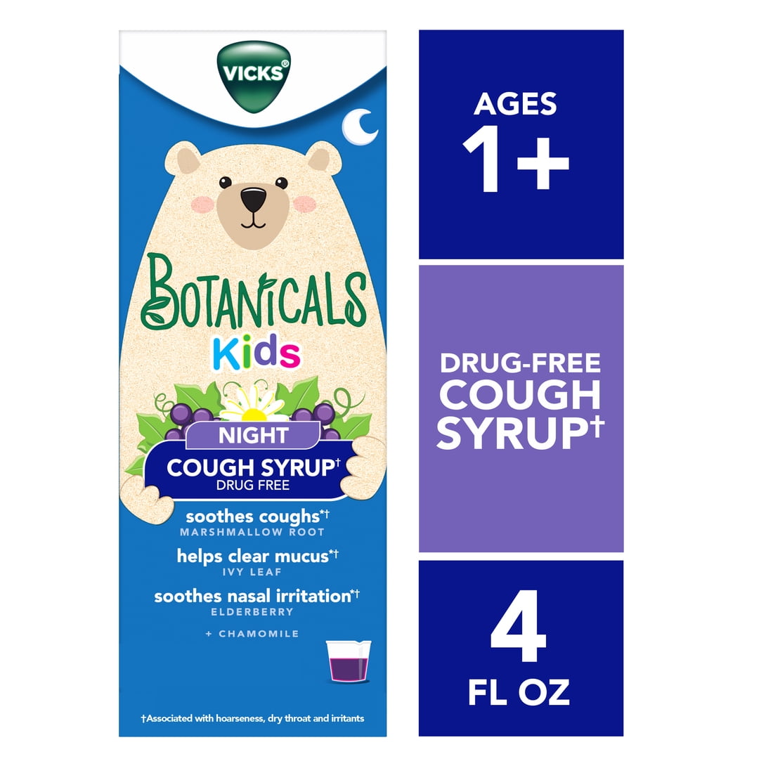 Vicks Botanicals Kids Cough Syrup Liquid, Nighttime Cough Medicine for Children, Berry, 4 Fl oz