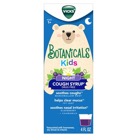 Vicks Botanicals Kids Drug-Free Nighttime Cough Syrup, Berry Flavor, 4 fl oz, Ages 1+
