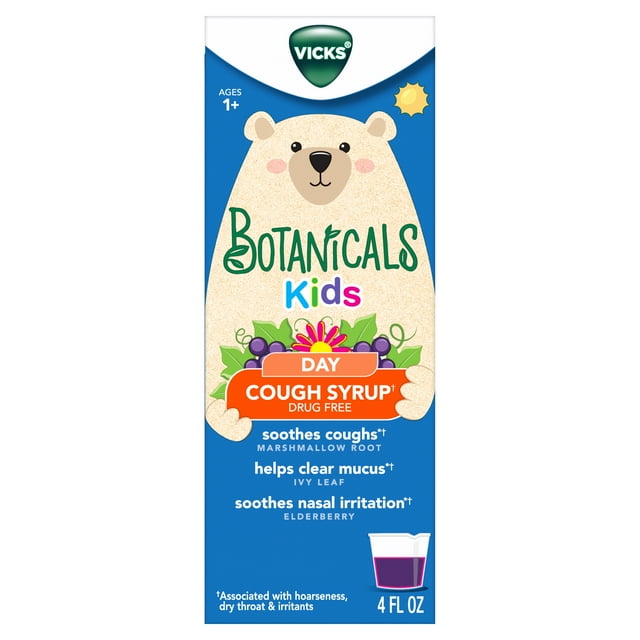 Vicks Botanicals Kids DrugFree Daytime Cough Syrup 4oz, for Ages 1