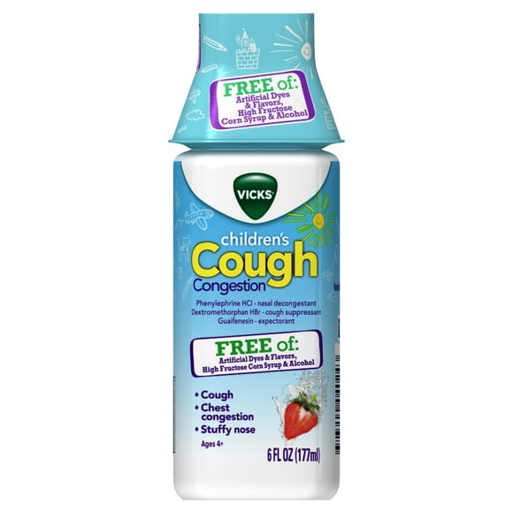 Vicks Children's Cough and Congestion Relief, 6 fl oz - Free of Artificial Dyes and Flavors