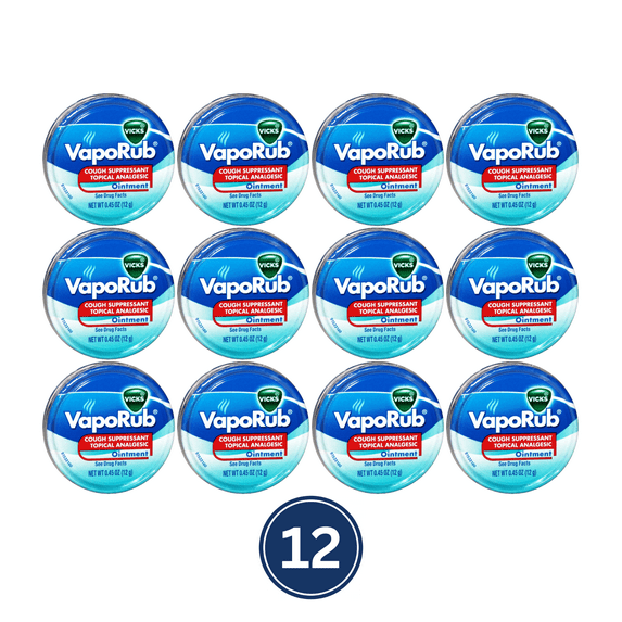Vicks Cough Suppressant Topical Analgesic Ointment Travel Tin 0.45 Oz., 12 Pack