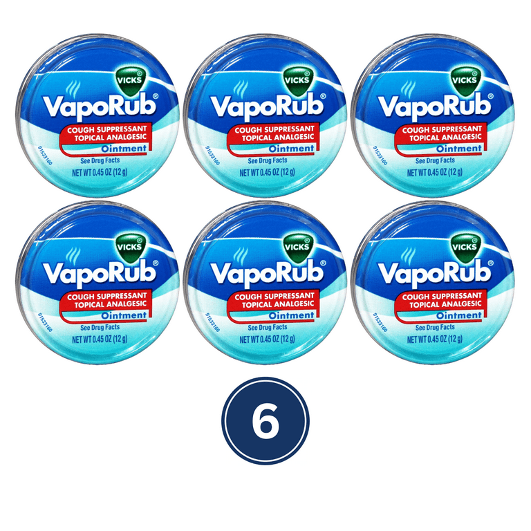 Vicks Cough Suppressant Topical Analgesic Ointment Travel Tin 0.45 oz. 6  Pack 