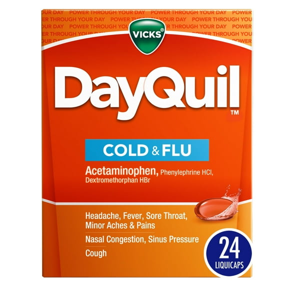 Vicks DayQuil Cold and Flu Liquicaps, Cold and Flu Medicine for Adults, 24 Count