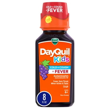 Vicks DayQuil Kids Cold and Cough Liquid, Cold Medicine   Fever Reducer for Children, Grape, 8 Fl oz