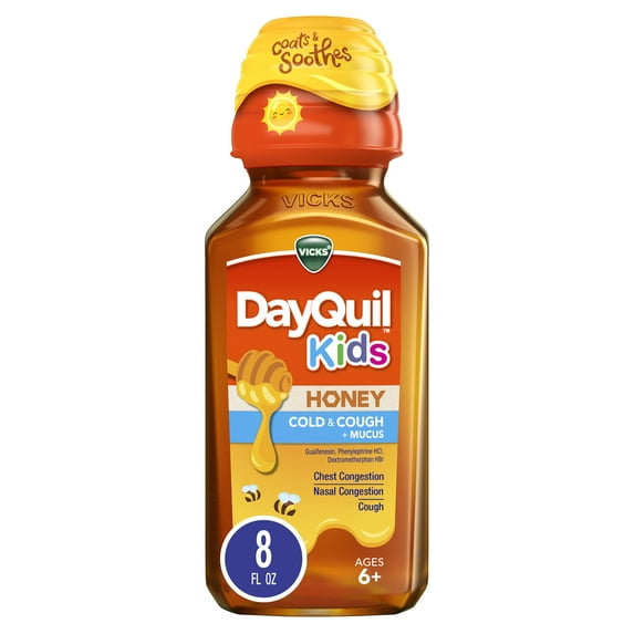 Vicks DayQuil Kids Cold and Cough Liquid, Cold Medicine for Children, Honey, 8 Fl oz
