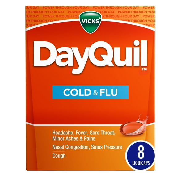 Vicks DayQuil Cold & Flu, LiquiCap Over-the-Counter Medicine, 8 Count