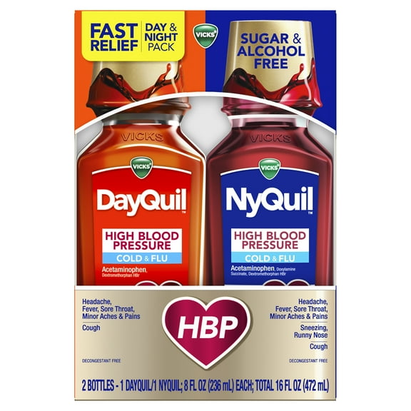 Vicks DayQuil and NyQuil Liquid Cold Medicine for High Blood Pressure, 2x8 fl oz