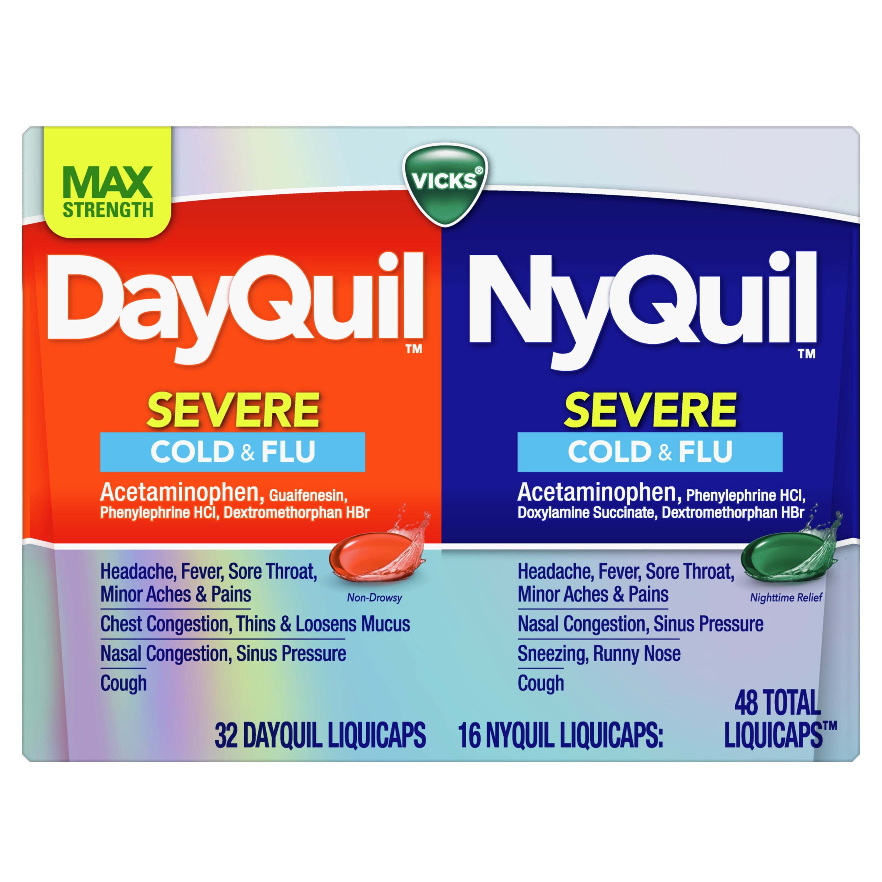 Vicks DayQuil & NyQuil Severe Liquicaps, Cough, Cold & Flu Relief,  over-the-Counter Medicine, 48 Ct 