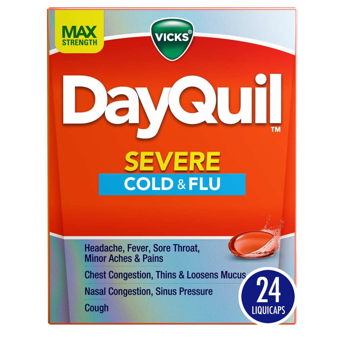 Vicks DayQuil Severe Liquicaps, Cold and Flu Medicine for Adults, 24 Count